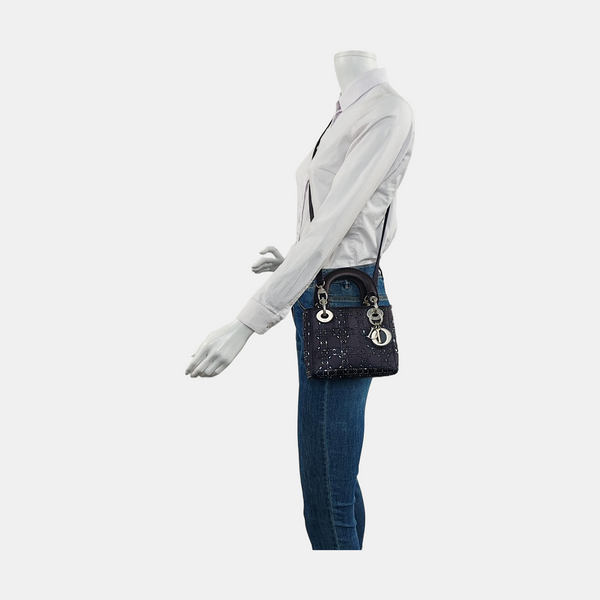 Authenticated pre-owned Lady Dior Mini Silk Satin Blue - Crossbody Bag at Looply