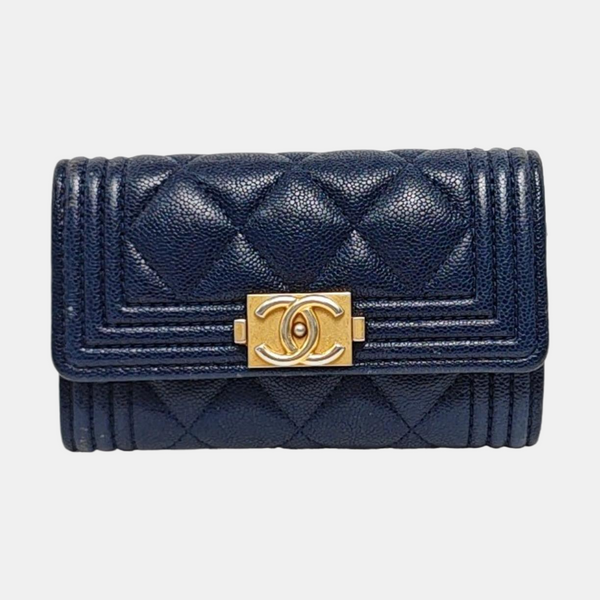 Authenticated pre-owned Boy Chanel Quilted Grained Calfskin Blue Wallet - Wallet at Looply