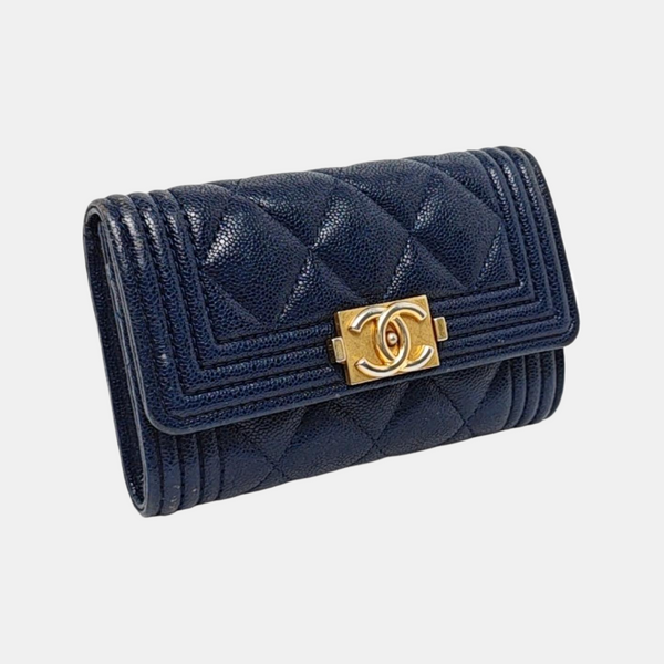 Authenticated pre-owned Boy Chanel Quilted Grained Calfskin Blue Wallet - Wallet at Looply