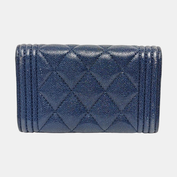 Authenticated pre-owned Boy Chanel Quilted Grained Calfskin Blue Wallet - Wallet at Looply