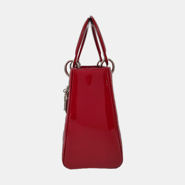 Authenticated pre-owned Lady Dior Medium Patent Leather Red - Crossbody Bag at Looply