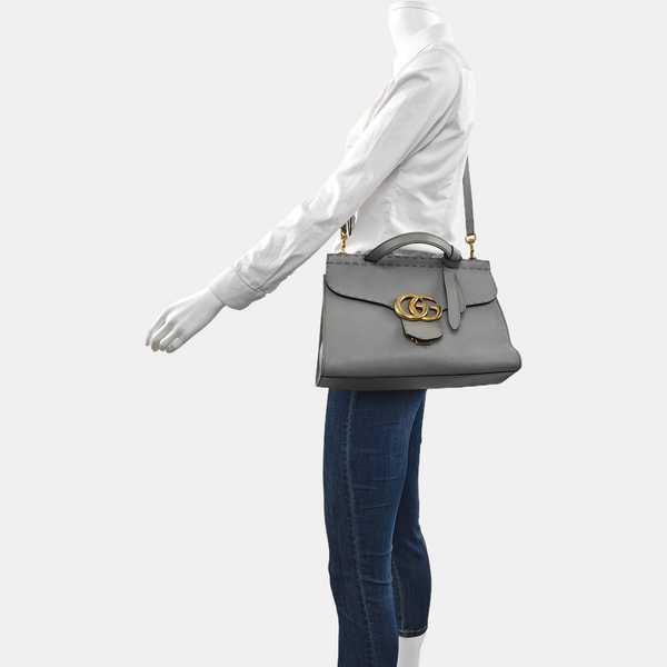 Authenticated pre-owned GG Marmont Top Handle Calfskin Gray - Crossbody Bag at Looply