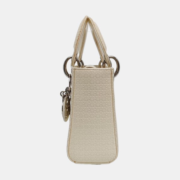 Authenticated pre-owned Lady Dior Mini Patent Leather White - Crossbody Bag at Looply