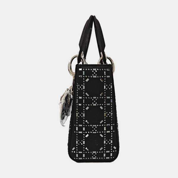 Authenticated pre-owned Lady Dior Mini Silk Satin Black - Top Handle Bag at Looply