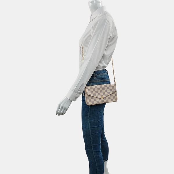 Authenticated pre-owned Félicie Damier Azur Coated Canvas White - Crossbody Bag at Looply