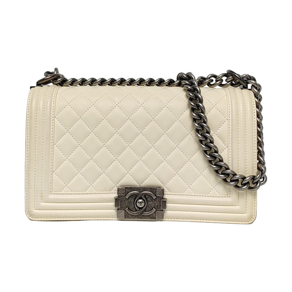 Authenticated pre-owned Boy Chanel Medium Quilted Lambskin White - Crossbody Bag at Looply