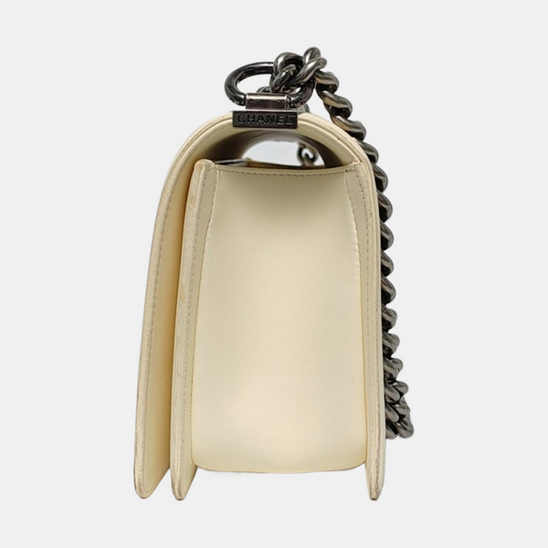 Authenticated pre-owned Boy Chanel Medium Quilted Lambskin White - Crossbody Bag at Looply