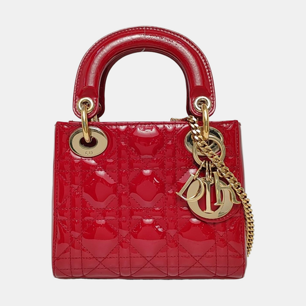 Authenticated pre-owned Lady Dior Mini Patent Leather Red - Shoulder Bag at Looply