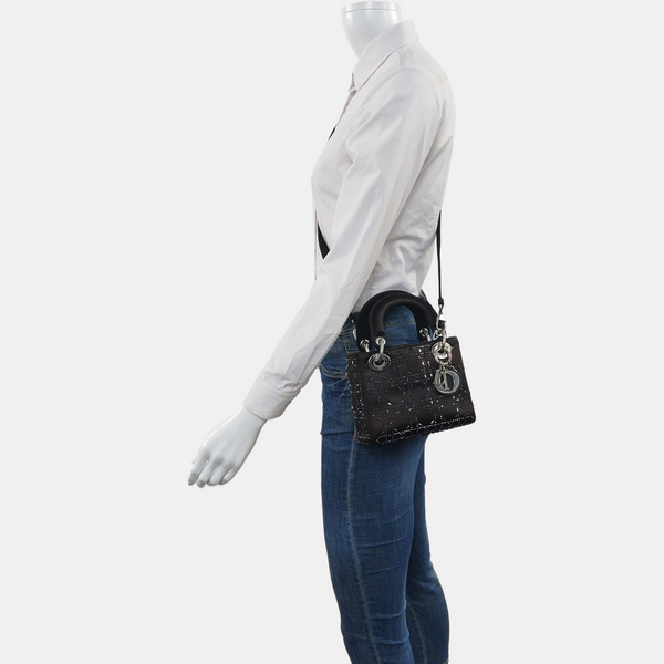 Authenticated pre-owned Lady Dior Mini Silk Satin Black - Shoulder Bag at Looply