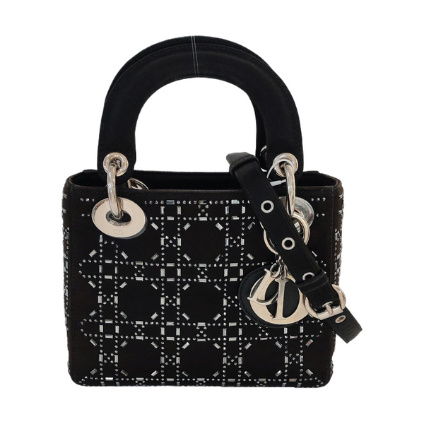Authenticated pre-owned Lady Dior Mini Silk Satin Black - Shoulder Bag at Looply