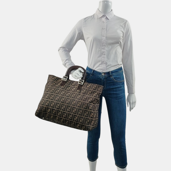 Authenticated pre-owned Ff Tote Canvas Brown - Top Handle Bag at Looply