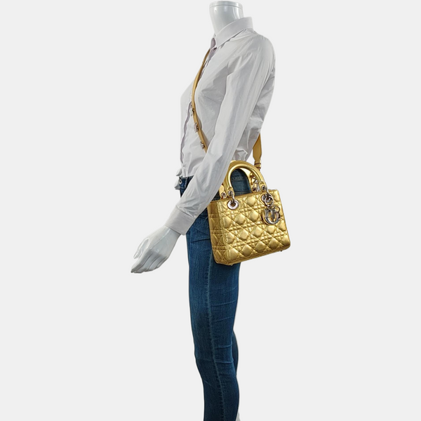 Authenticated pre-owned Lady Dior Small Calfskin Gold - Shoulder Bag at Looply
