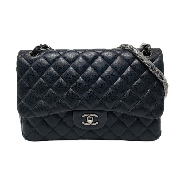 Authenticated pre-owned Classic Flap Large Quilted Grained Calfskin Blue - Shoulder Bag at Looply