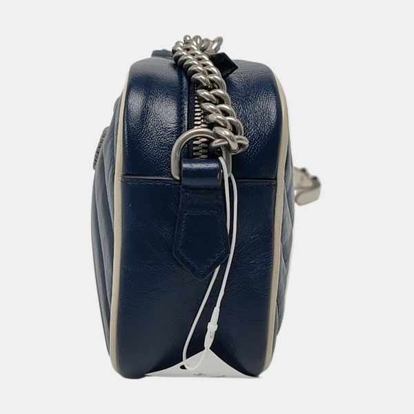 Authenticated pre-owned GG Marmont Small Calfskin Blue - Shoulder Bag at Looply