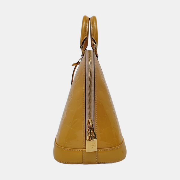 Authenticated pre-owned Alma PM Monogram Patent Leather Yellow - Top Handle Bag at Looply
