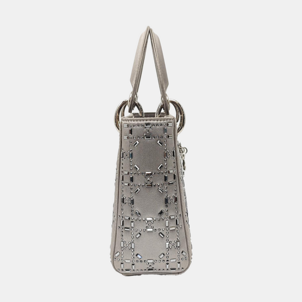 Authenticated pre-owned Lady Dior Mini Silk Satin Gray - Shoulder Bag at Looply