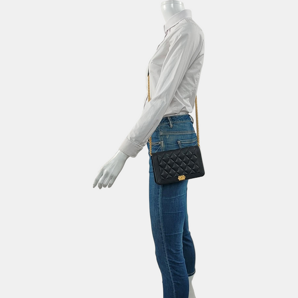 Authenticated pre-owned Boy Chanel Quilted Grained Calfskin Black - Shoulder Bag at Looply