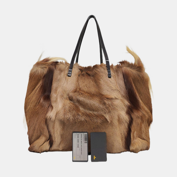 Fur Top Handle Bag Brown