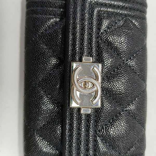 Authenticated pre-owned Boy Chanel Quilted Grained Calfskin Black Card Holder - Card Holder at Looply