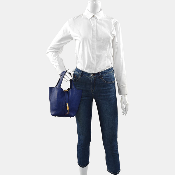 Authenticated pre-owned Picotin Lock 18 Clemence Blue - Top Handle Bag at Looply