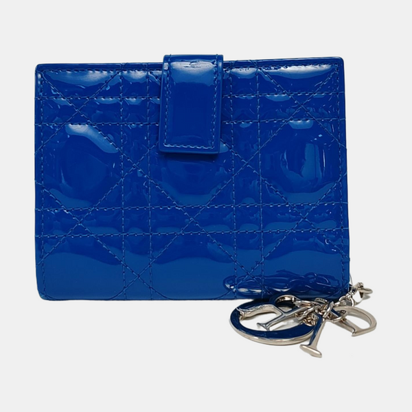 Authenticated pre-owned Lady Dior Patent Leather Blue Card Holder - Card Holder at Looply