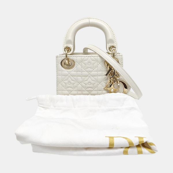 Authenticated pre-owned Lady Dior Super Mini Lambskin White - Shoulder Bag at Looply