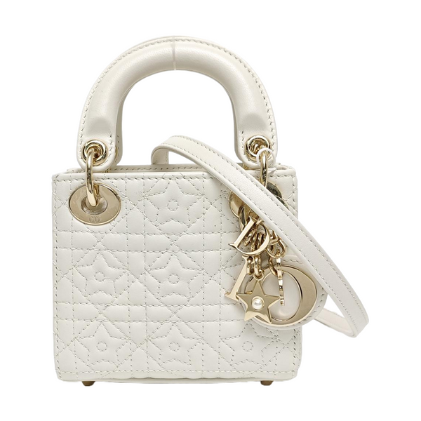 Authenticated pre-owned Lady Dior Super Mini Lambskin White - Shoulder Bag at Looply