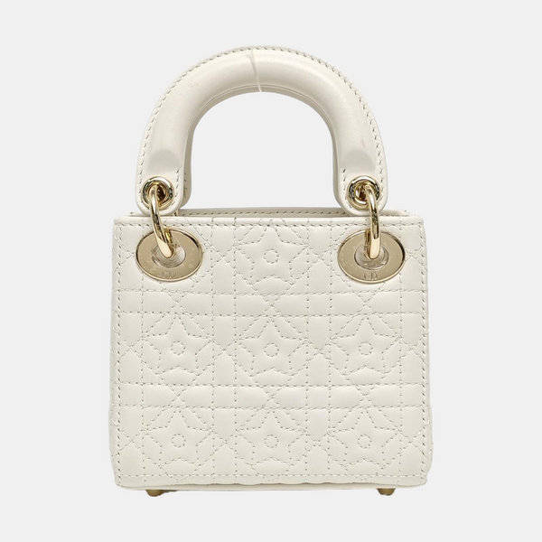 Authenticated pre-owned Lady Dior Super Mini Lambskin White - Shoulder Bag at Looply