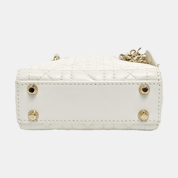 Authenticated pre-owned Lady Dior Super Mini Lambskin White - Shoulder Bag at Looply