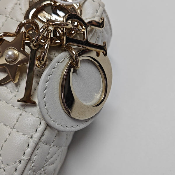Authenticated pre-owned Lady Dior Super Mini Lambskin White - Shoulder Bag at Looply