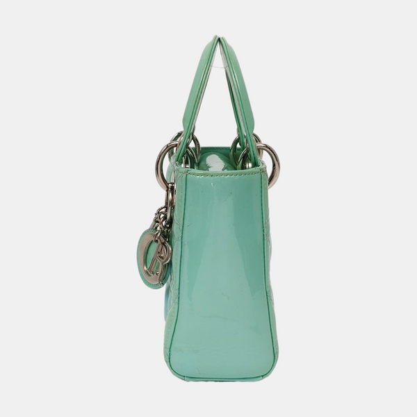 Authenticated pre-owned Lady Dior Mini Patent Leather Green - Shoulder Bag at Looply
