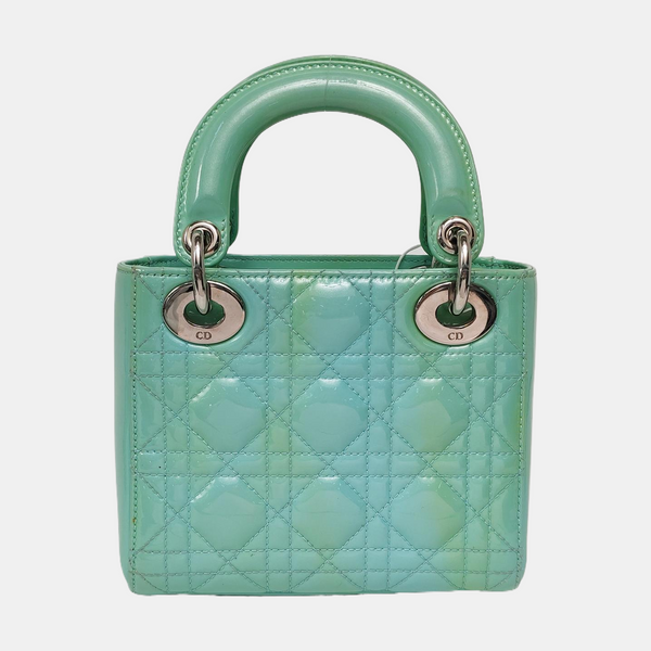 Authenticated pre-owned Lady Dior Mini Patent Leather Green - Shoulder Bag at Looply