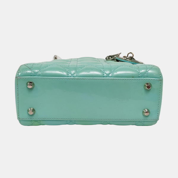 Authenticated pre-owned Lady Dior Mini Patent Leather Green - Shoulder Bag at Looply