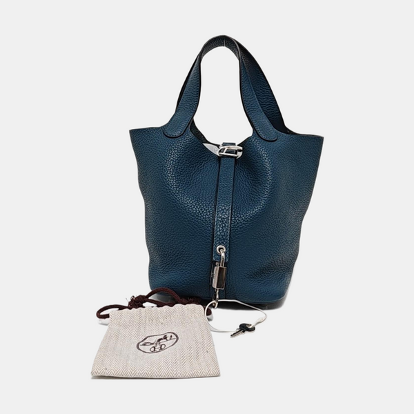 Authenticated pre-owned Picotin Lock 18 Clemence Blue - Top Handle Bag at Looply