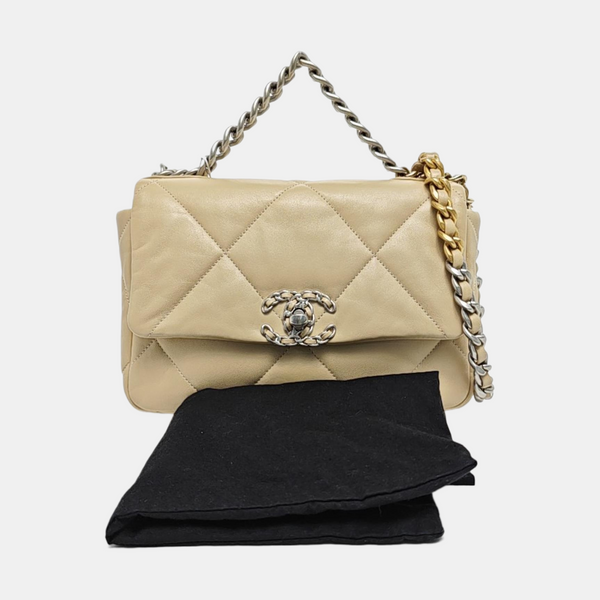 Authenticated pre-owned Chanel 19 Quilted Lambskin Beige - Shoulder Bag at Looply
