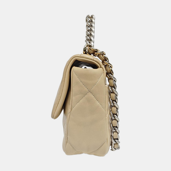 Authenticated pre-owned Chanel 19 Quilted Lambskin Beige - Shoulder Bag at Looply