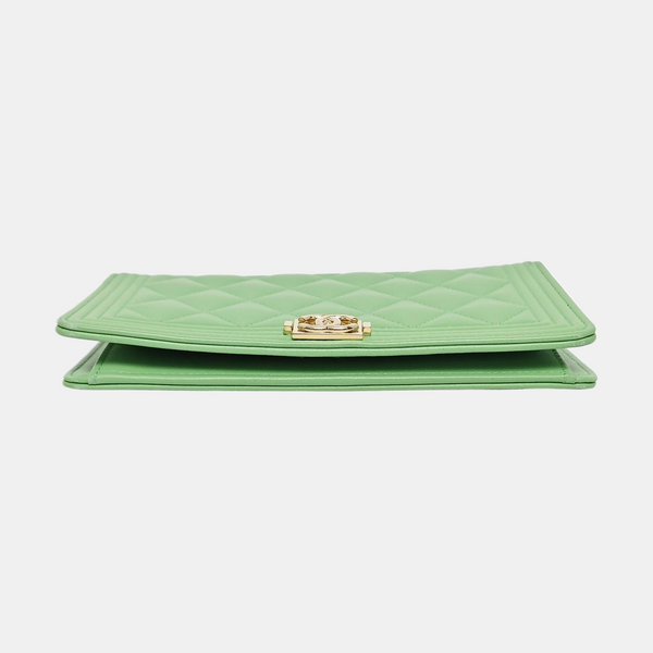 Authenticated pre-owned Boy Chanel Quilted Lambskin Green Wallet - Wallet at Looply