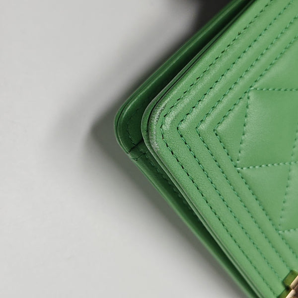 Authenticated pre-owned Boy Chanel Quilted Lambskin Green Wallet - Wallet at Looply