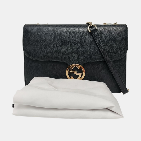 Authenticated pre-owned Interlocking G Large Calfskin Black - Crossbody Bag at Looply