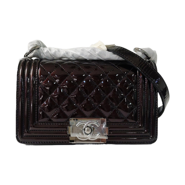 Authenticated pre-owned Boy Chanel Small Quilted Patent Leather Black - Shoulder Bag at Looply