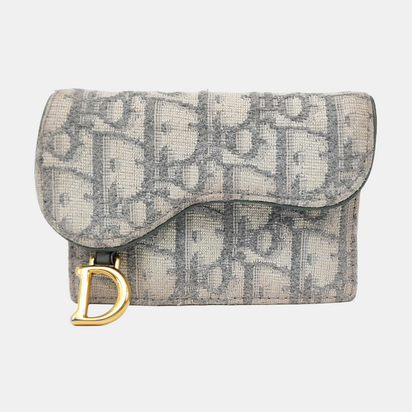 Authenticated pre-owned Saddle Oblique Canvas Gray Card Holder - Card Holder at Looply