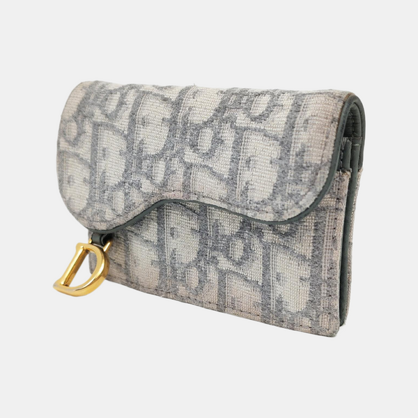 Authenticated pre-owned Saddle Oblique Canvas Gray Card Holder - Card Holder at Looply