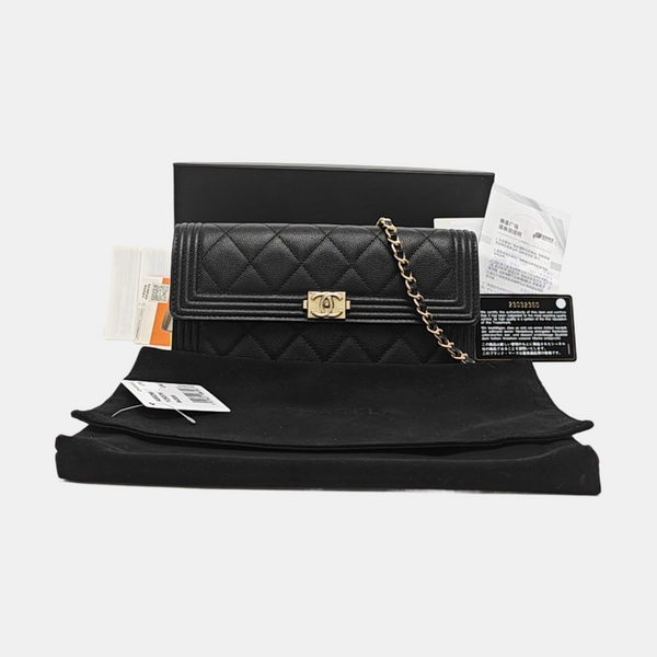 Authenticated pre-owned Boy Chanel Quilted Grained Calfskin Black Wallet - Wallet at Looply
