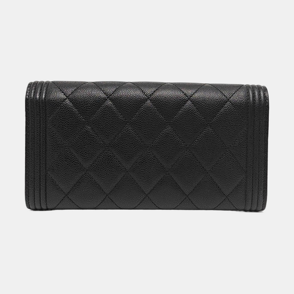 Authenticated pre-owned Boy Chanel Quilted Grained Calfskin Black Wallet - Wallet at Looply