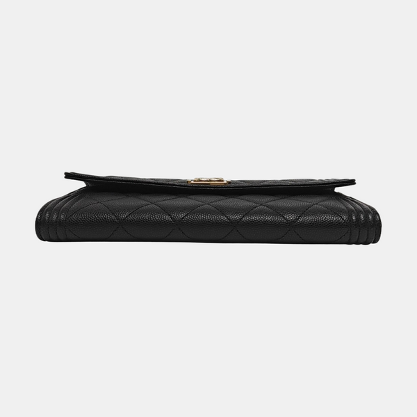 Authenticated pre-owned Boy Chanel Quilted Grained Calfskin Black Wallet - Wallet at Looply