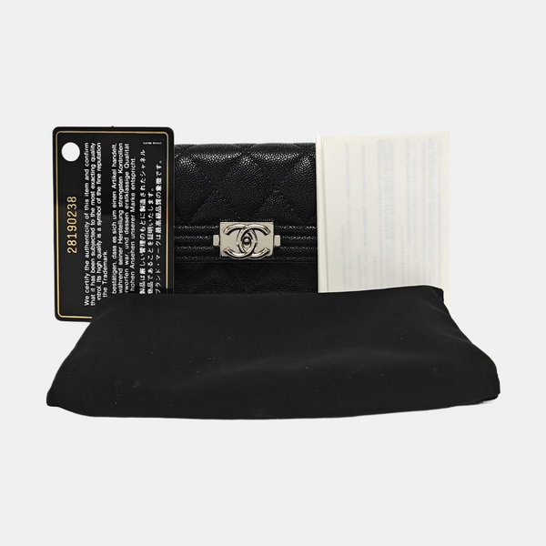 Authenticated pre-owned Boy Chanel Quilted Grained Calfskin Black Card Holder - Card Holder at Looply