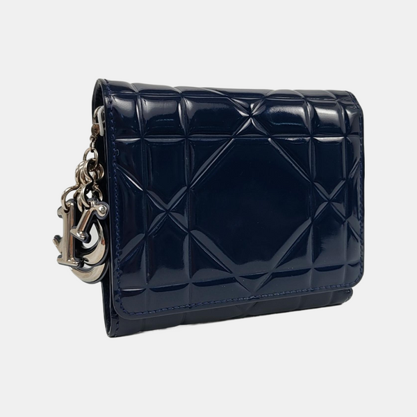 Authenticated pre-owned Lady Dior Patent Calfskin Blue Wallet - Wallet at Looply