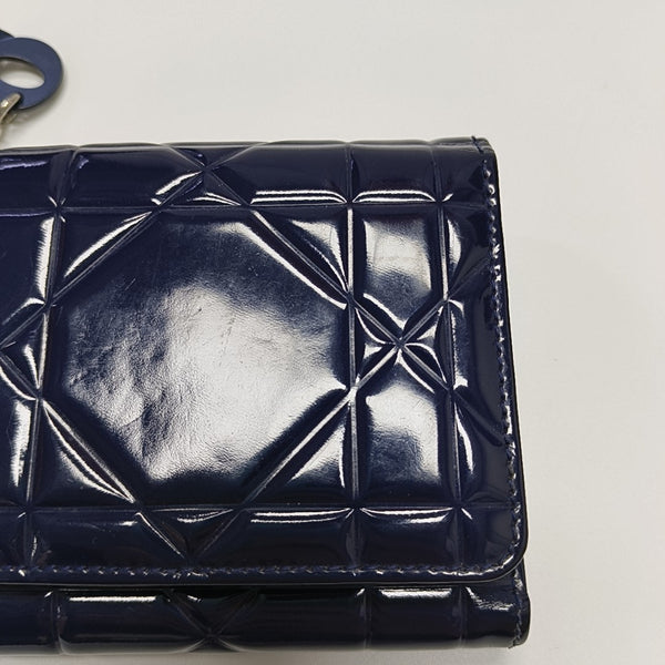 Authenticated pre-owned Lady Dior Patent Calfskin Blue Wallet - Wallet at Looply