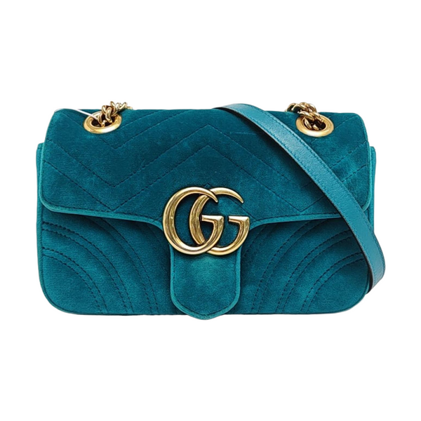 Authenticated pre-owned GG Marmont Small Velvet Green - Shoulder Bag at Looply