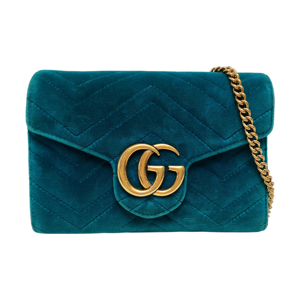 Authenticated pre-owned GG Marmont Mini Velvet Blue - Shoulder Bag at Looply